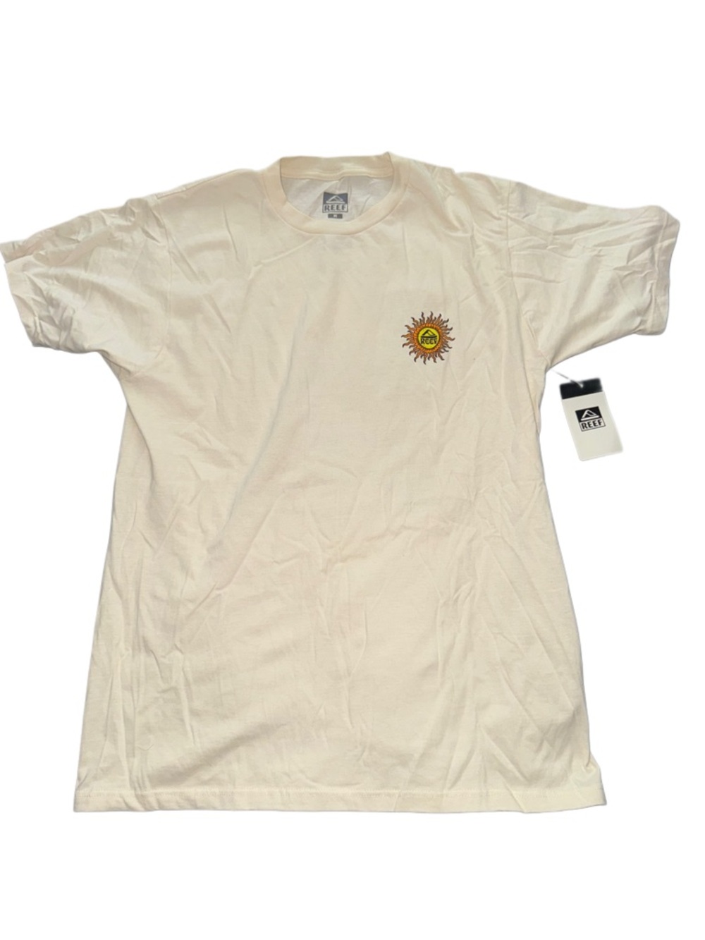 Reef Men’s Cream Short-Sleeve T-Shirt with Sun Emblem